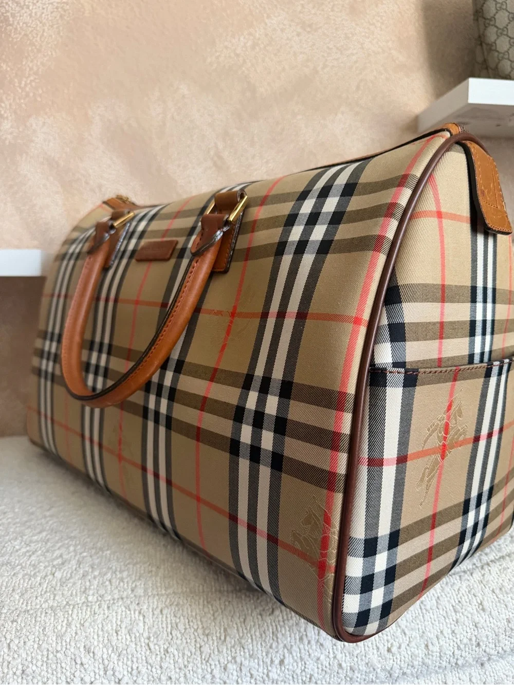 Burberry checkered duffle bag